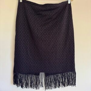 W by Worth Midnight Navy Blue Eyelet Fringe Skirt Dressy Office City‎ Size 12